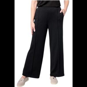 WynneLayers Women's Cloud Knit Pintuck Front Pull-On Pant Black - Regular